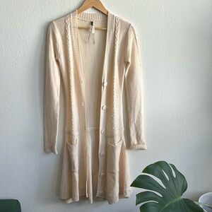 Yaya Aflalo Cream Knit Duster Cardigan Wool and Cashmere Size XS